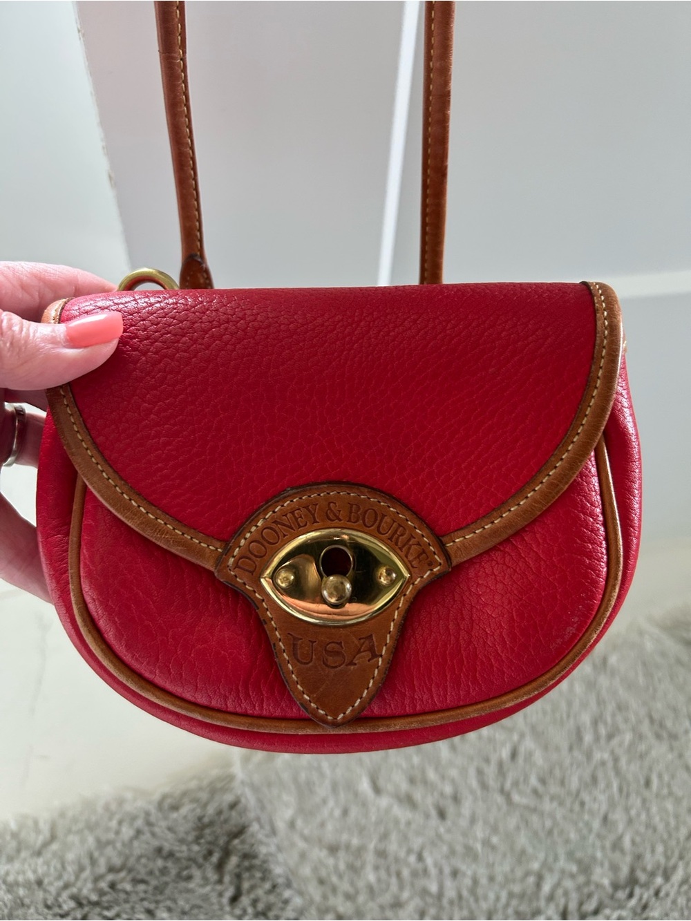 Y2K Dooney & Bourke Red Leather Crossbody with Tan Trim